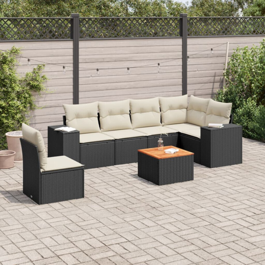 vidaXL 7-delige Loungeset met kussens poly rattan zwart vidaXL 7-delige Loungeset met kussens poly rattan zwart afbeelding 1