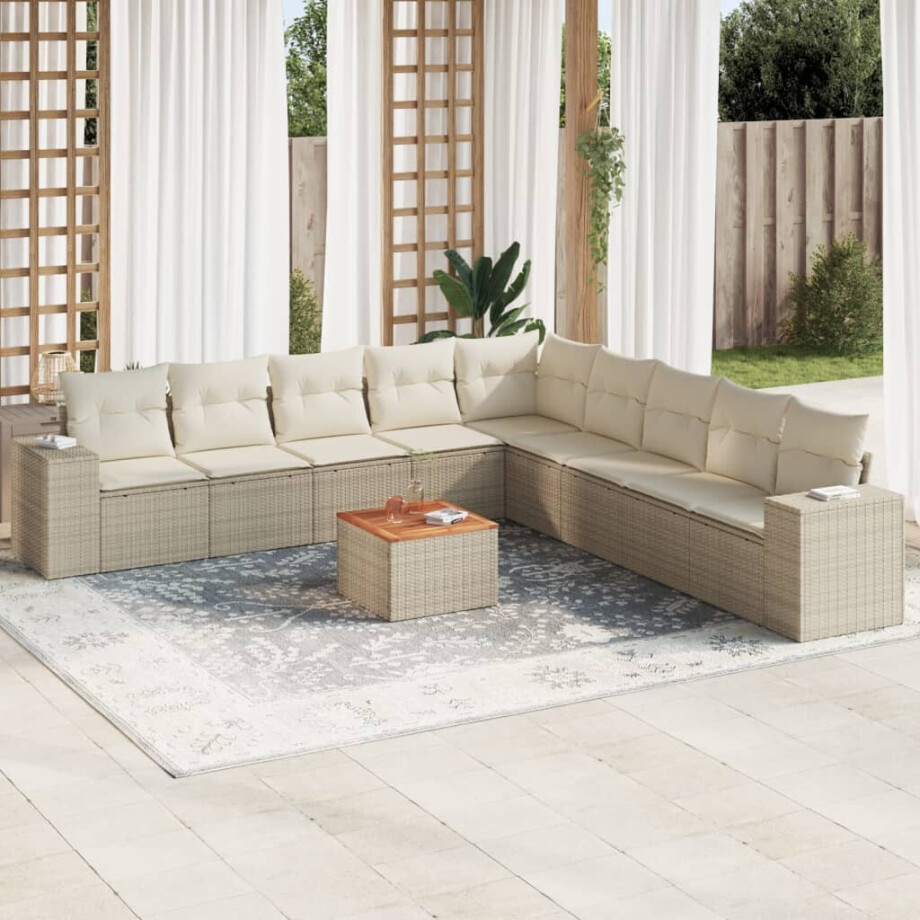 vidaXL 10-delige Loungeset met kussens poly rattan beige vidaXL 10-delige Loungeset met kussens poly rattan beige afbeelding 1