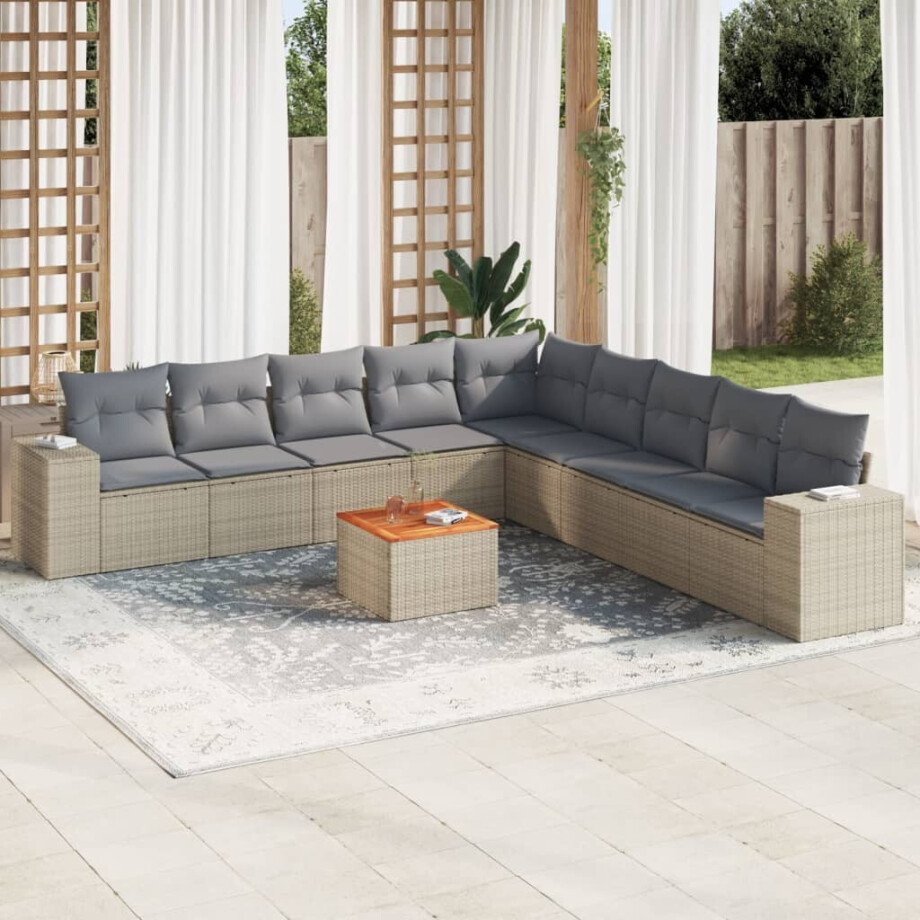 vidaXL 10-delige Loungeset met kussens poly rattan beige vidaXL 10-delige Loungeset met kussens poly rattan beige afbeelding 1