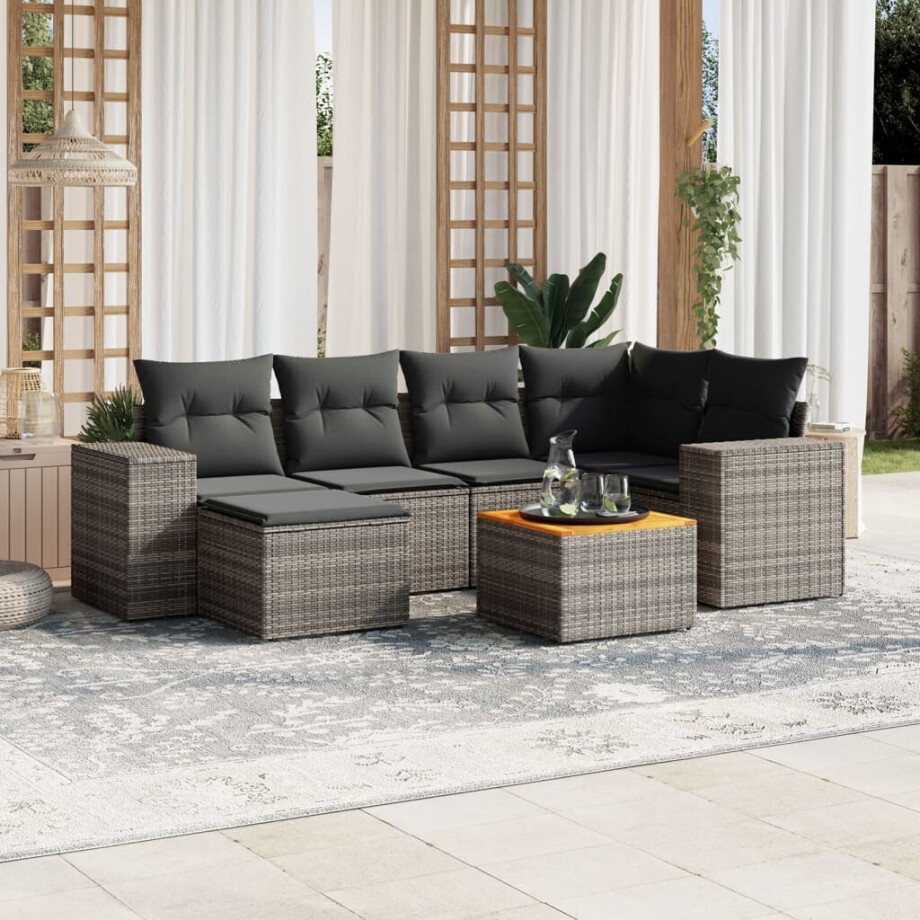 vidaXL 7-delige Loungeset met kussens poly rattan grijs afbeelding 1