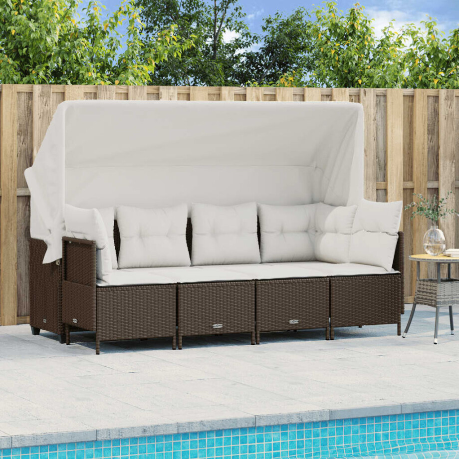 vidaXL 5-delige Loungeset met kussens poly rattan bruin afbeelding 1