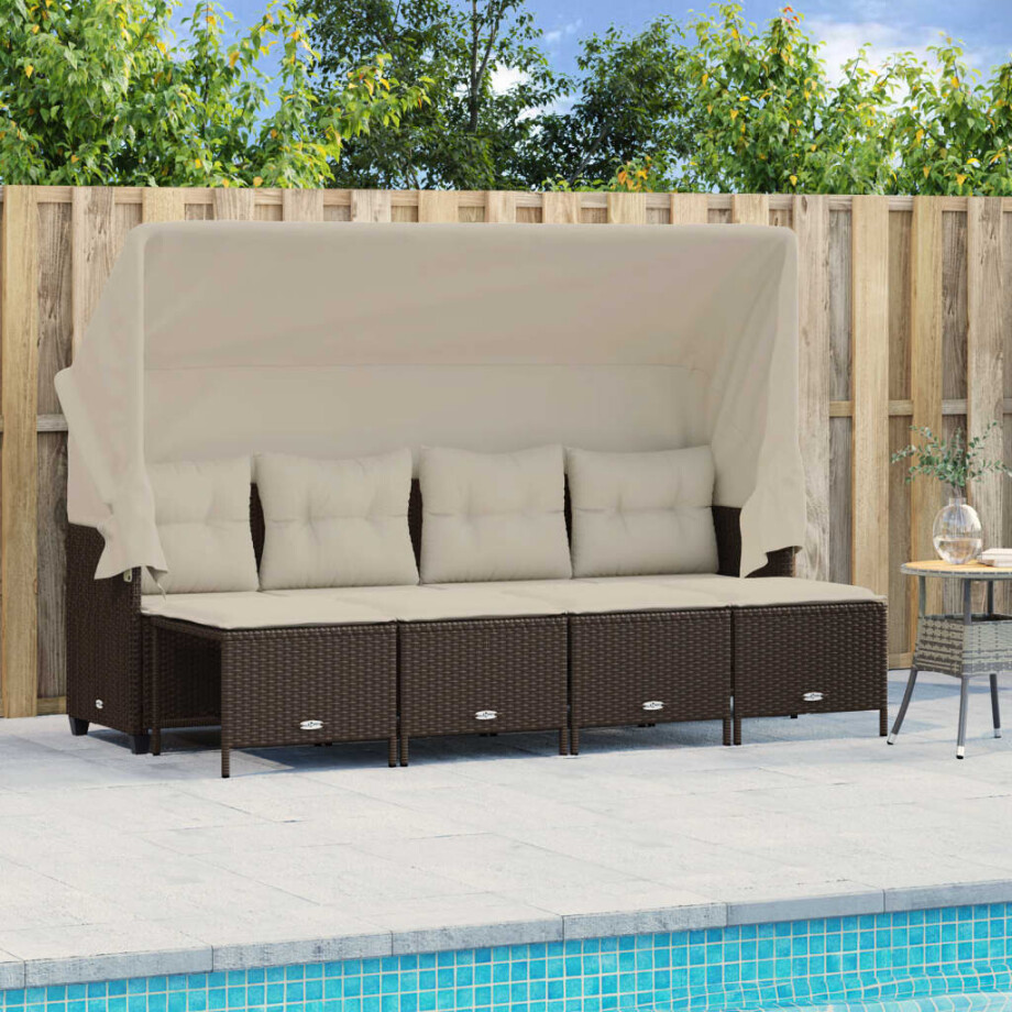 vidaXL 5-delige Loungeset met kussens poly rattan bruin afbeelding 1
