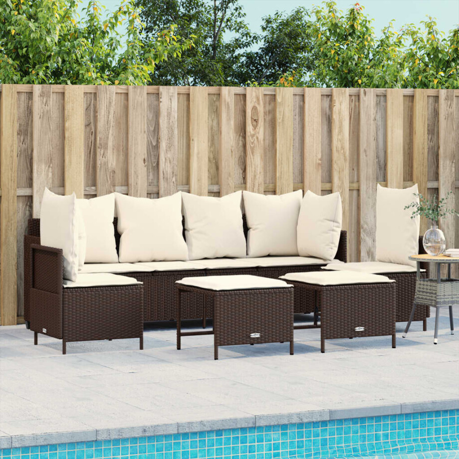 vidaXL 5-delige Loungeset met kussens poly rattan bruin afbeelding 1