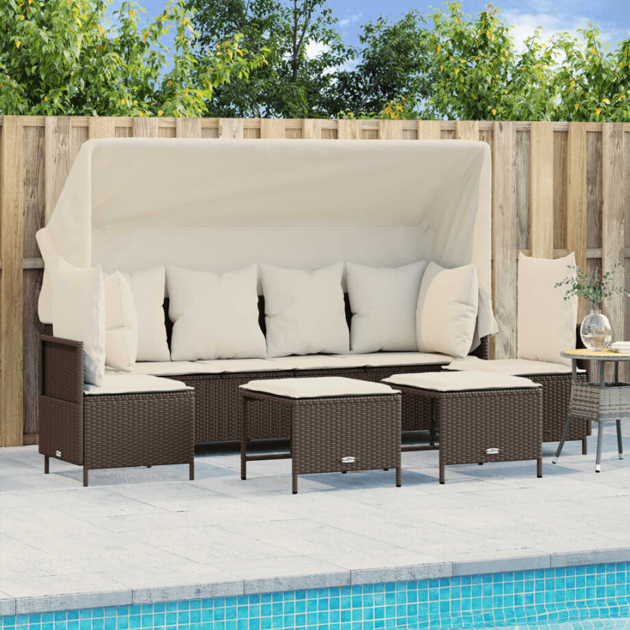 vidaXL 5-delige Loungeset met kussens poly rattan bruin vidaXL 5-delige Loungeset met kussens poly rattan bruin afbeelding 1