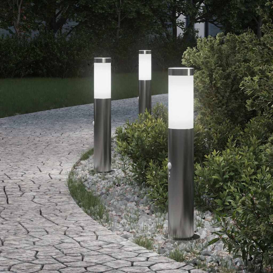 vidaXL Bolderverlichting met sensor 3 stuks 50 cm RVS IP44 vidaXL Bolderverlichting met sensor 3 stuks 50 cm RVS IP44 afbeelding 1