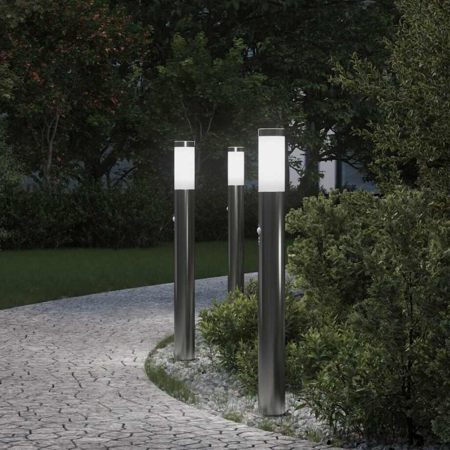 vidaXL Bolderverlichting met sensor 3 stuks 80 cm RVS IP44 vidaXL Bolderverlichting met sensor 3 stuks 80 cm RVS IP44 afbeelding 1
