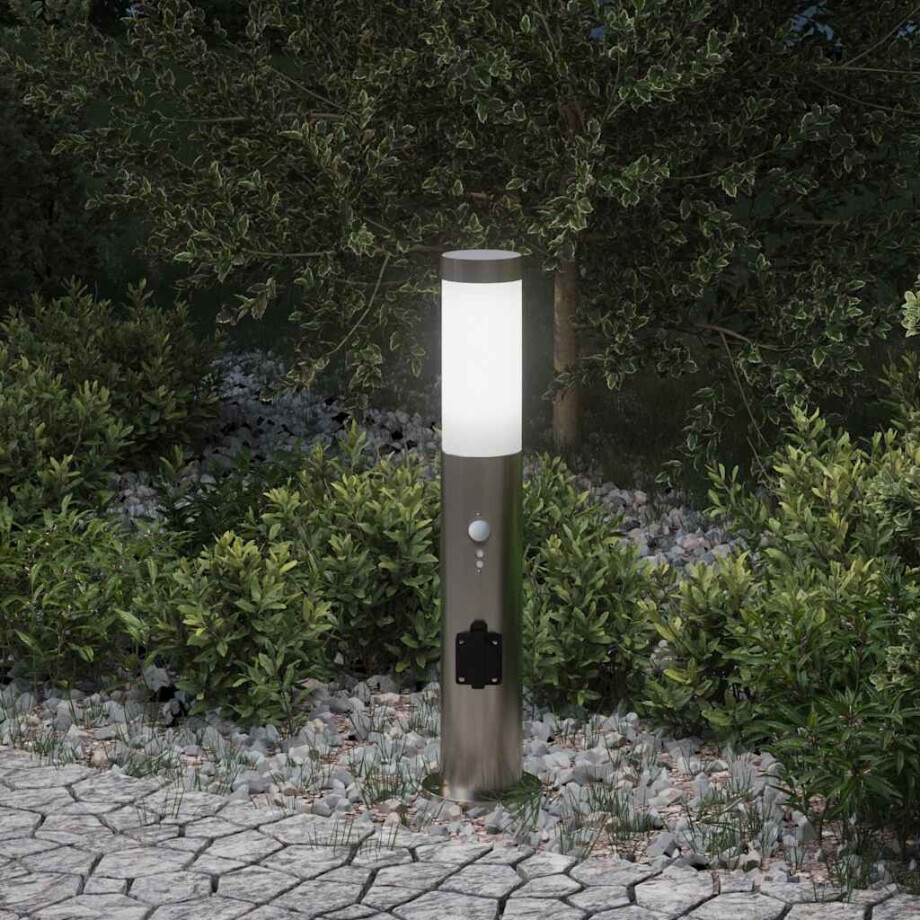 vidaXL Bolderverlichting met sensor en stopcontact 50 cm roestvrij staal IP44 afbeelding 1