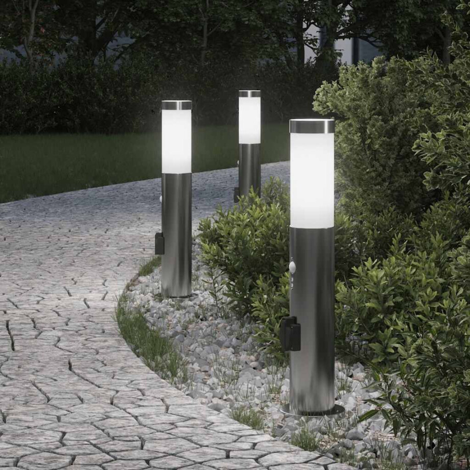 vidaXL Bolderverlichting met sensor en stopcontact 3 stuks 50 cm roestvrij staal IP44 vidaXL Bolderverlichting met sensor en stopcontact 3 stuks 50 cm roestvrij staal IP44 afbeelding 1