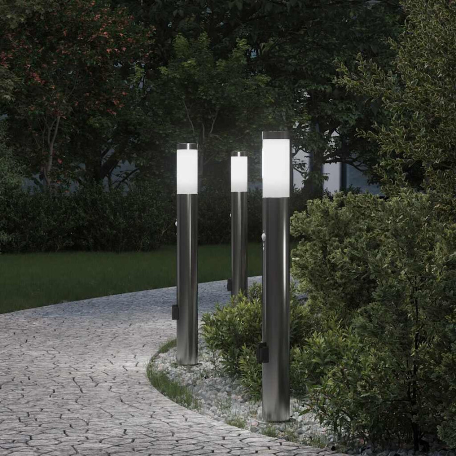 vidaXL Bolderverlichting met sensor en stopcontact 3 stuks 80 cm roestvrij staal IP44 afbeelding 1