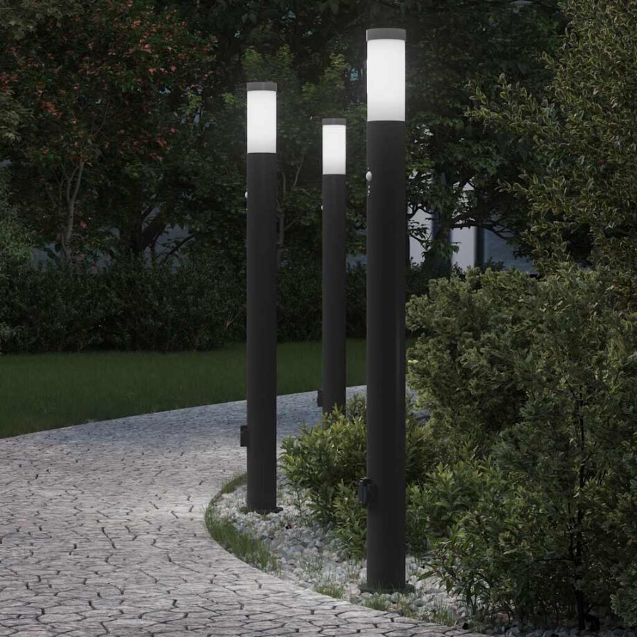 vidaXL Bolderverlichting met sensor en stopcontact 3 stuks 110 cm roestvrij staal IP44 vidaXL Bolderverlichting met sensor en stopcontact 3 stuks 110 cm roestvrij staal IP44 afbeelding 1