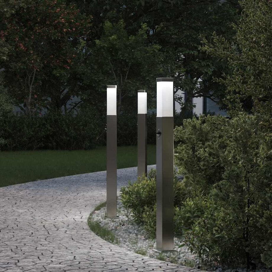 vidaXL Bolderverlichting met sensor 3 stuks 80 cm RVS IP44 vidaXL Bolderverlichting met sensor 3 stuks 80 cm RVS IP44 afbeelding 1