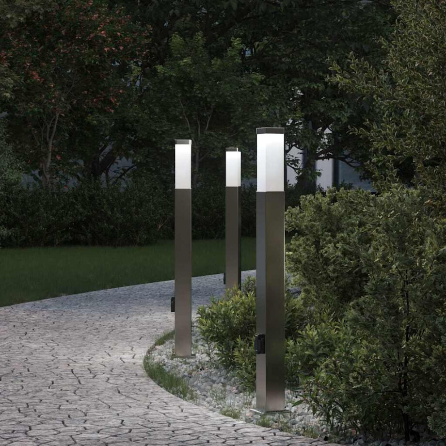 vidaXL Bolderverlichting met stopcontact 3 stuks 80 cm RVS IP44 afbeelding 1