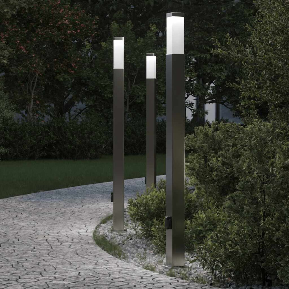 vidaXL Bolderverlichting met stopcontact 3 stuks 110 cm RVS IP44 afbeelding 1