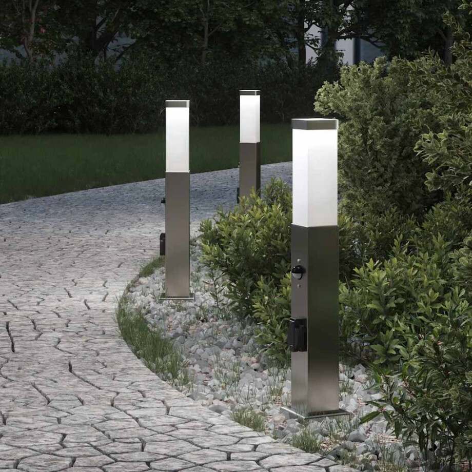 vidaXL Bolderverlichting met sensor en stopcontact 3 stuks 50 cm roestvrij staal IP44 afbeelding 1
