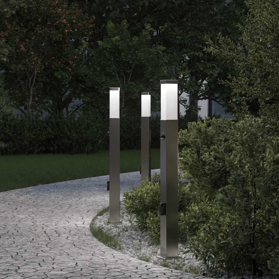 vidaXL Bolderverlichting met sensor en stopcontact 3 stuks 80 cm roestvrij staal IP44 afbeelding 1