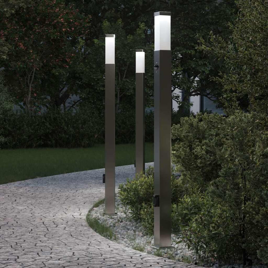 vidaXL Bolderverlichting met sensor en stopcontact 3 stuks 110 cm roestvrij staal IP44 afbeelding 1