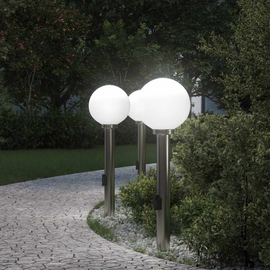 vidaXL Bolderverlichting met stopcontact 3 stuks 80 cm RVS IP44 afbeelding 1