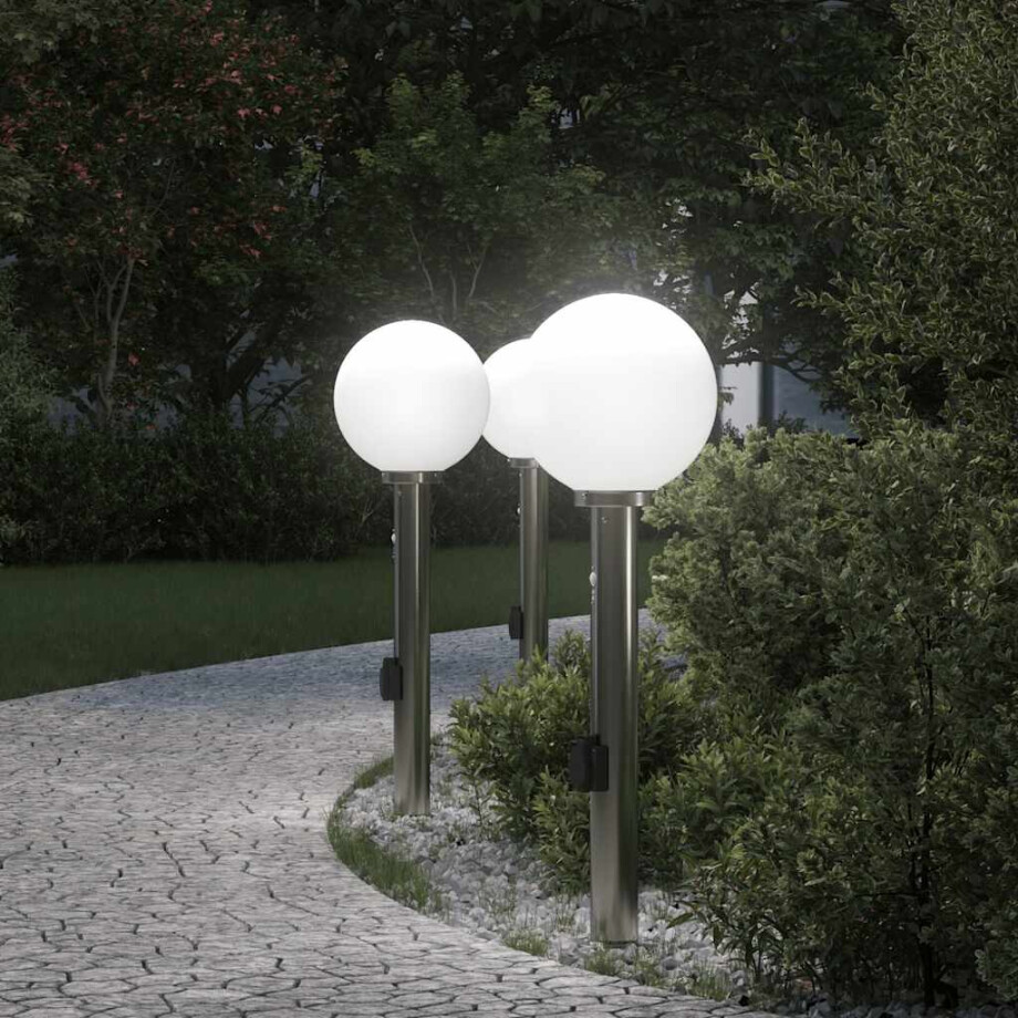 vidaXL Bolderverlichting met sensor en stopcontact 3 stuks 80 cm roestvrij staal IP44 vidaXL Bolderverlichting met sensor en stopcontact 3 stuks 80 cm roestvrij staal IP44 afbeelding 1