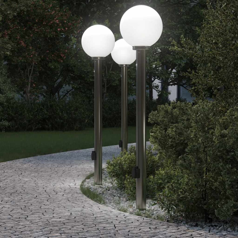 vidaXL Bolderverlichting met sensor en stopcontact 3 stuks 120 cm roestvrij staal IP44 afbeelding 1