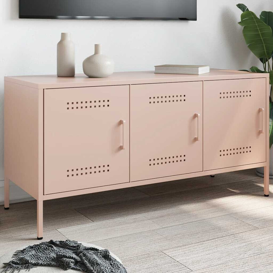 vidaXL Tv-meubel 100,5x39x50,5 cm staal roze afbeelding 1