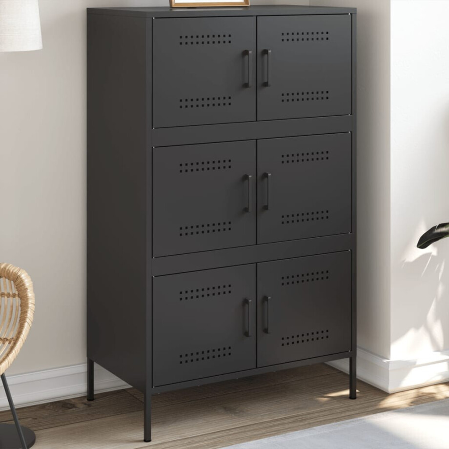 vidaXL Hoge kast 68x39x113 cm staal zwart afbeelding 1