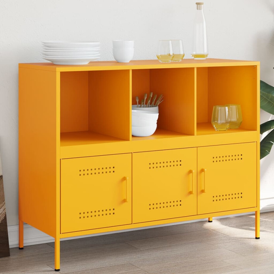 vidaXL Dressoir 100,5x39x79 cm staal mosterdgeel afbeelding 1