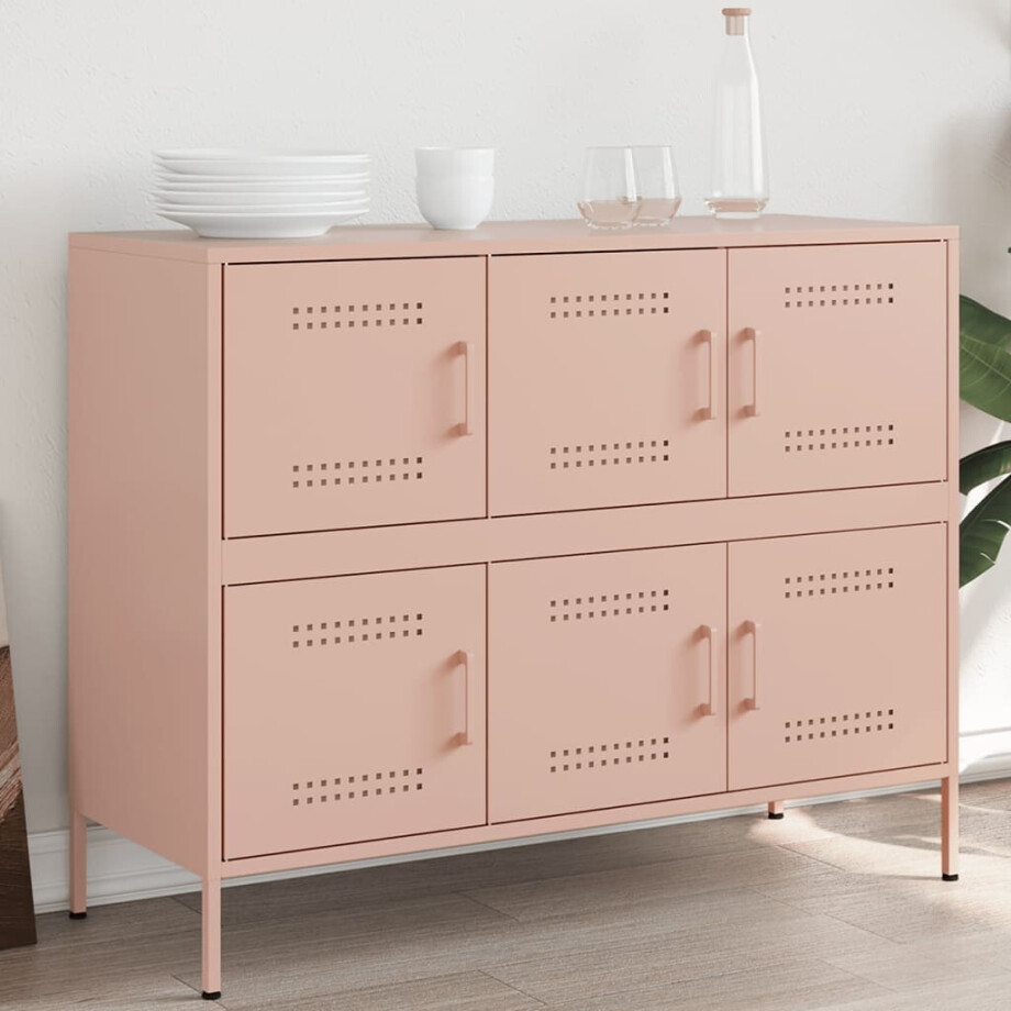 vidaXL Dressoir 100,5x39x79 cm staal roze afbeelding 1