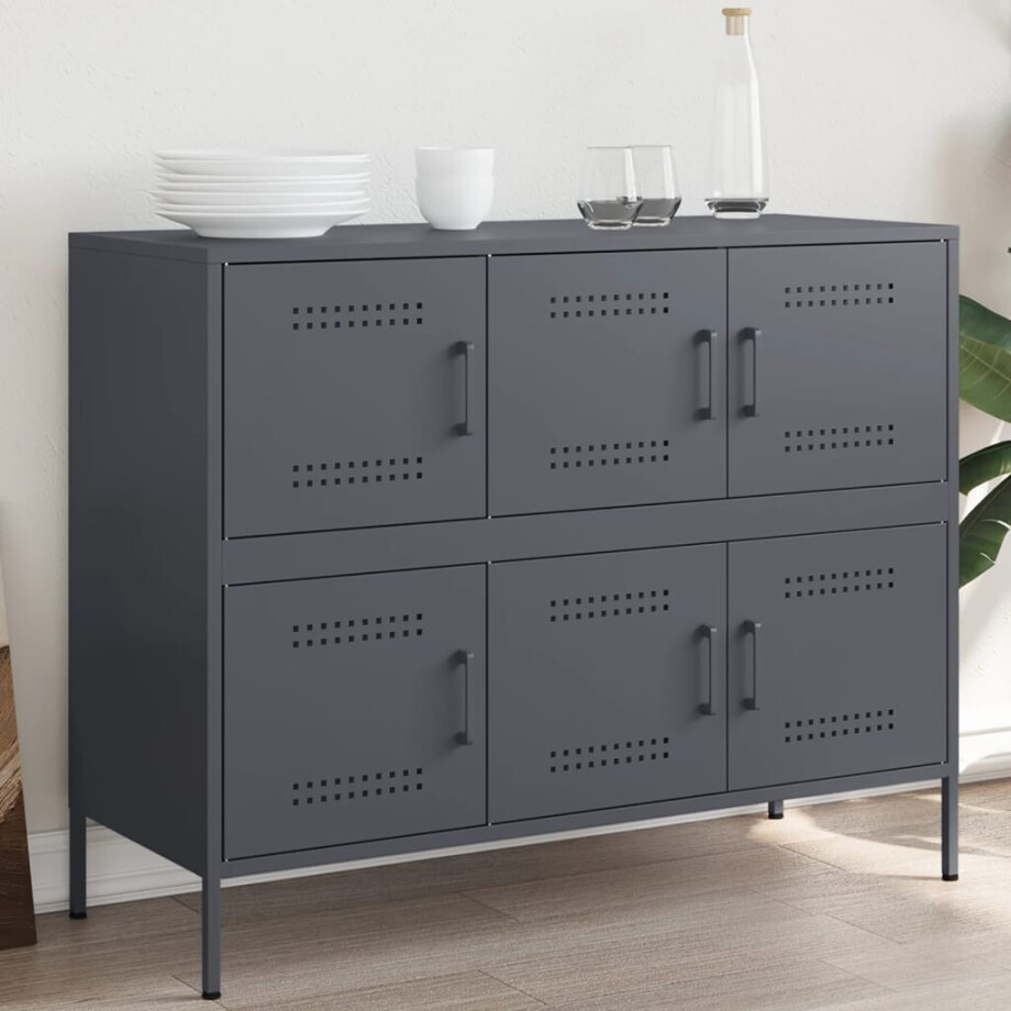 vidaXL Dressoir 100,5x39x79 cm staal antracietkleurig vidaXL Dressoir 100,5x39x79 cm staal antracietkleurig afbeelding 1