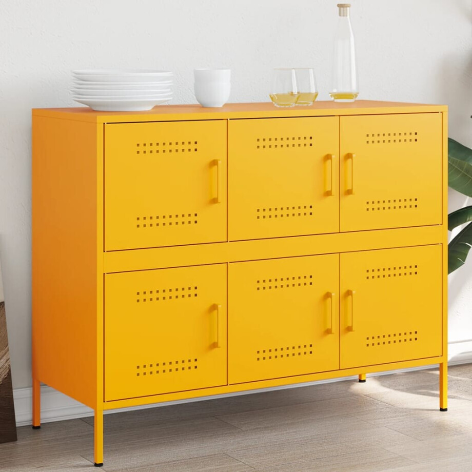 vidaXL Dressoir 100,5x39x79 cm staal mosterdgeel afbeelding 1