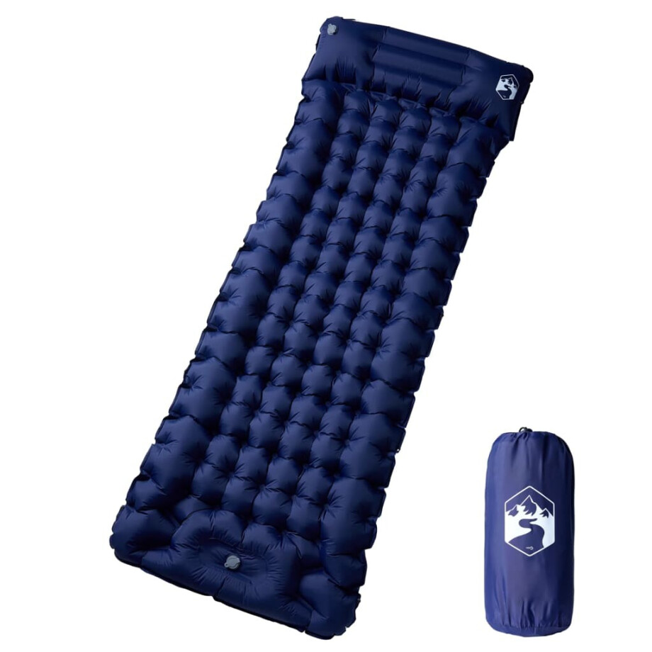 vidaXL Kampeermatras met kussen zelfopblazend 1-persoons marineblauw afbeelding 1