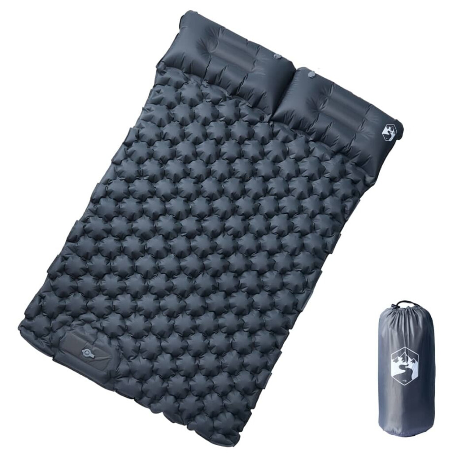 vidaXL Kampeermatras met kussens zelfopblazend 2-persoons grijs afbeelding 1