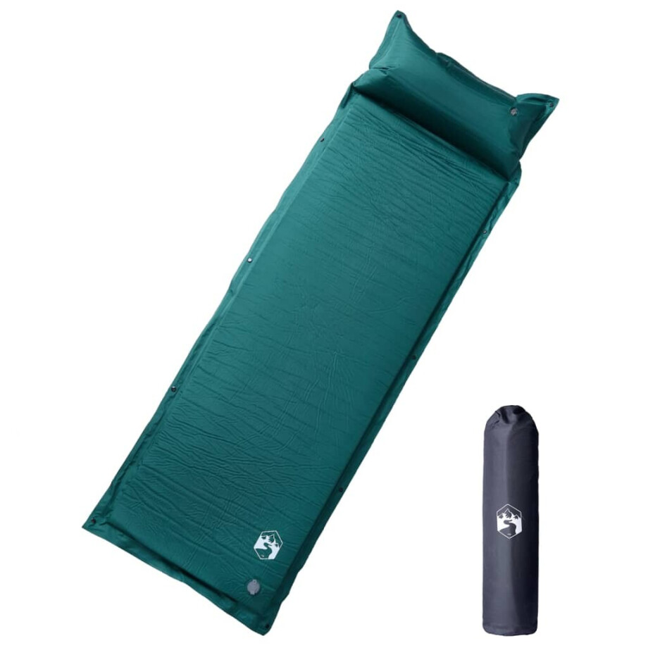 vidaXL Kampeermatras met kussen zelfopblazend 1-persoons groen afbeelding 1