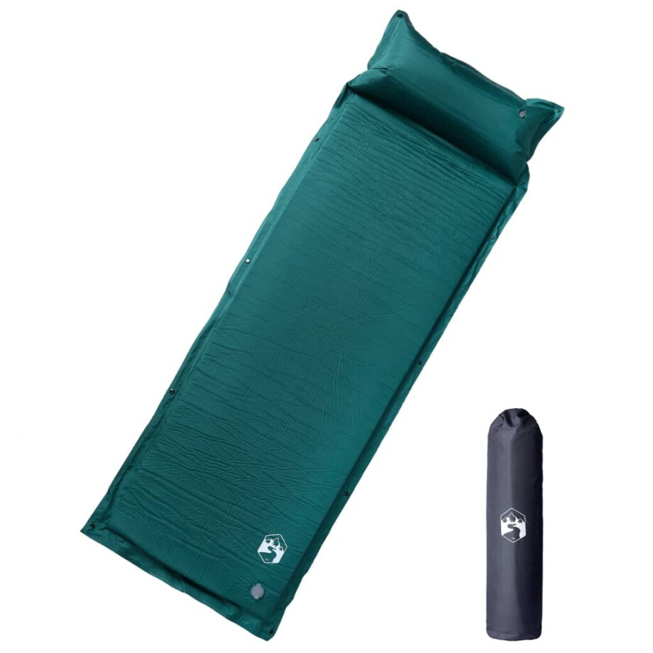 vidaXL Kampeermatras met kussen zelfopblazend 1-persoons groen afbeelding 1