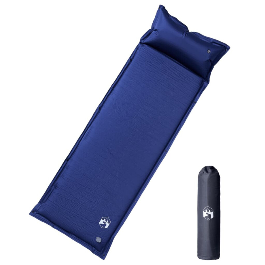 vidaXL Kampeermatras met kussen zelfopblazend 1-persoons marineblauw afbeelding 1