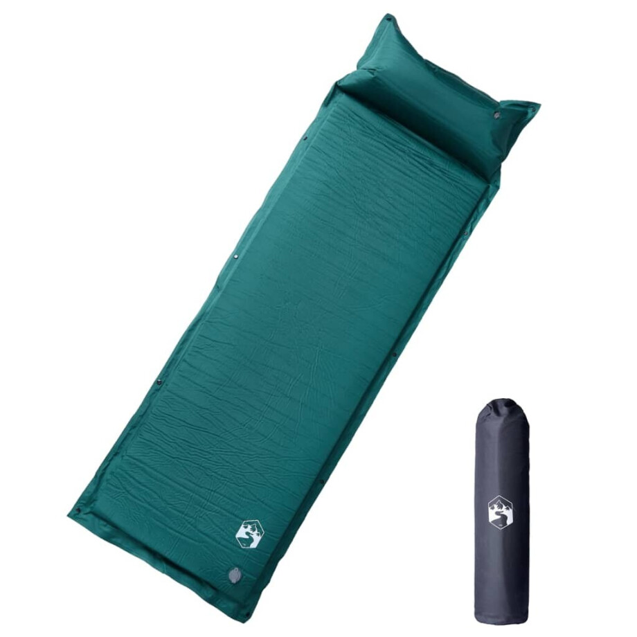 vidaXL Kampeermatras met kussen zelfopblazend 1-persoons groen afbeelding 1