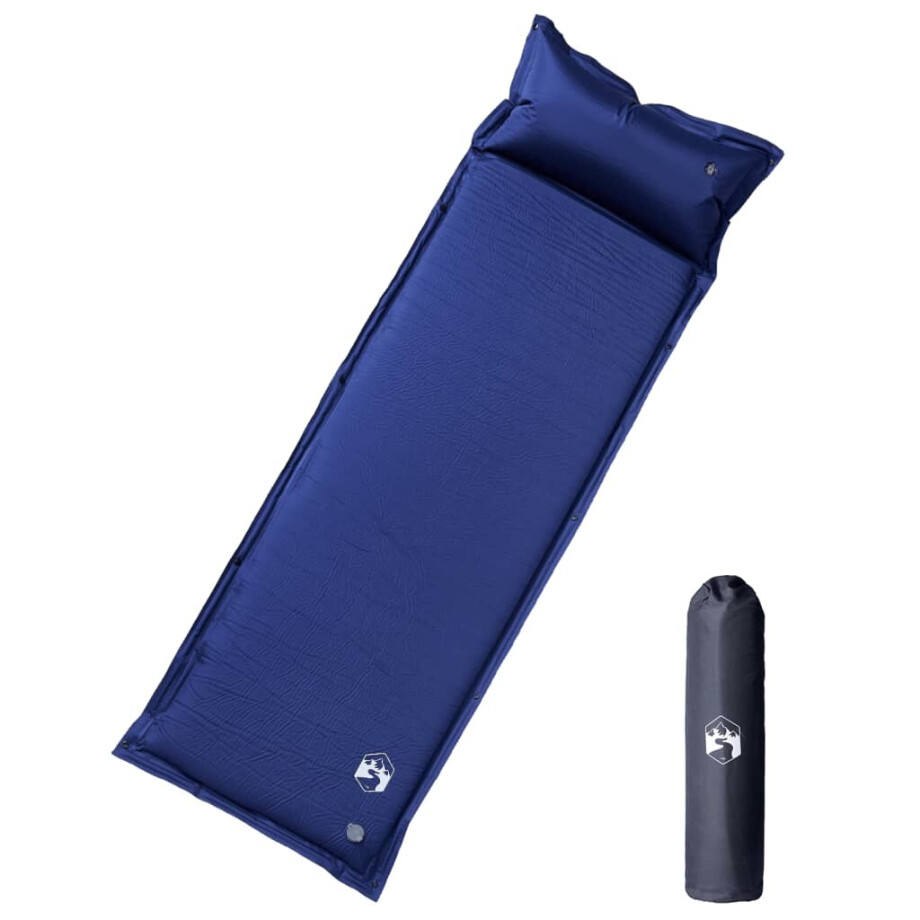 vidaXL Kampeermatras met kussen zelfopblazend 1-persoons marineblauw afbeelding 1