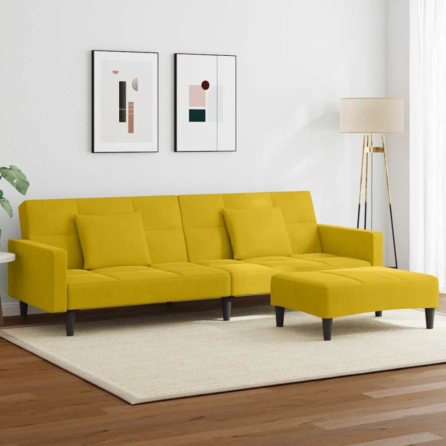 vidaXL Slaapbank 2-zits met voetenbank fluweel geel vidaXL Slaapbank 2-zits met voetenbank fluweel geel afbeelding 1