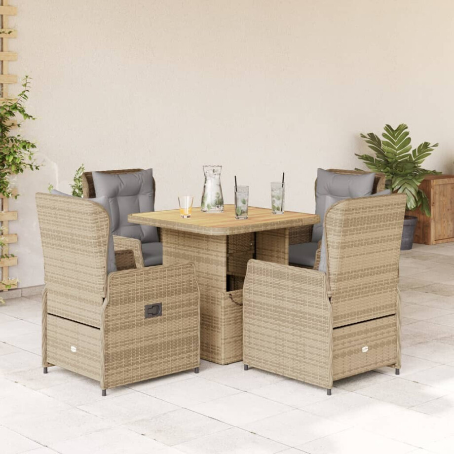 vidaXL 5-delige Tuinset met kussens poly rattan beige afbeelding 1