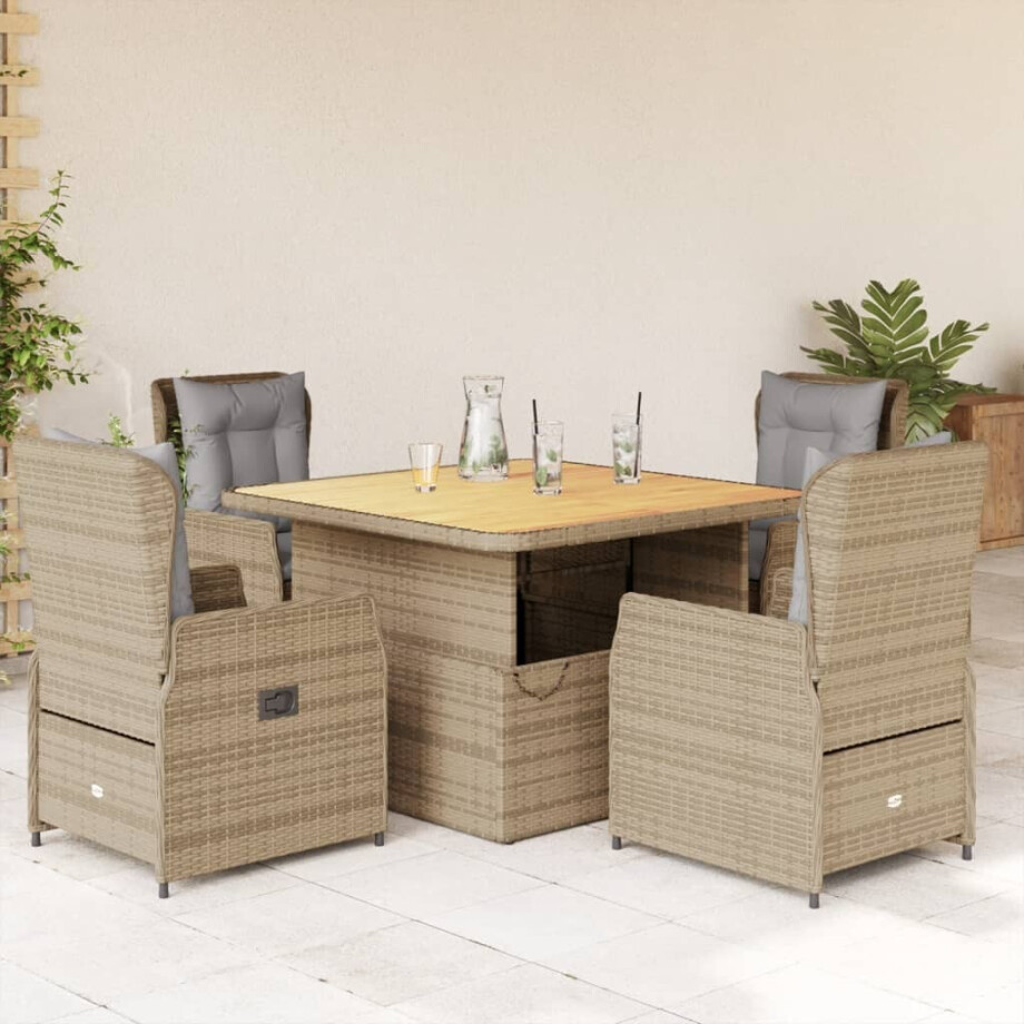 vidaXL 5-delige Tuinset met kussens poly rattan beige afbeelding 1