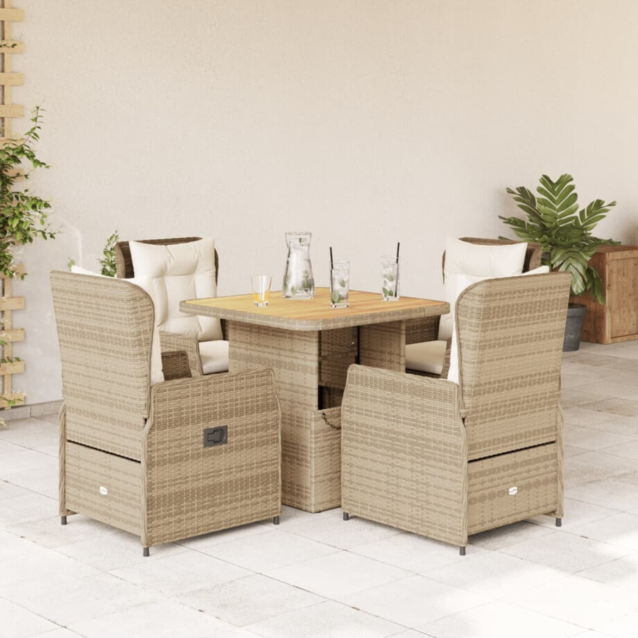 vidaXL 5-delige Tuinset met kussens poly rattan beige afbeelding 1