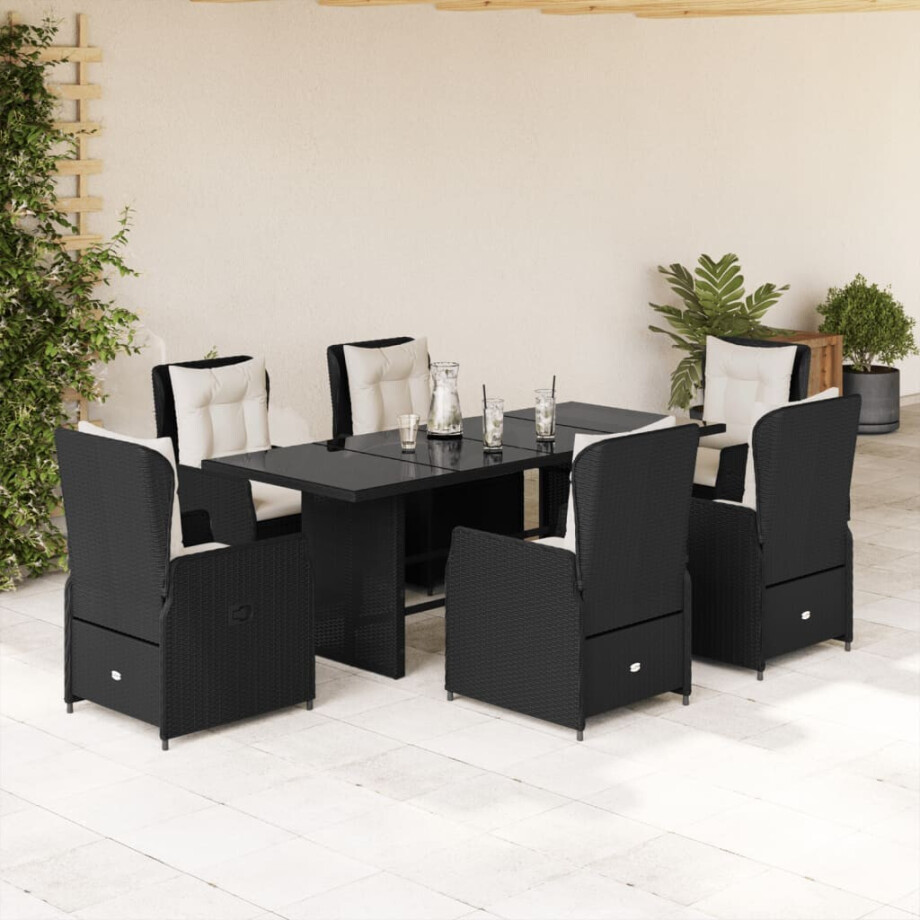 vidaXL 7-delige Tuinset met kussens poly rattan zwart afbeelding 1