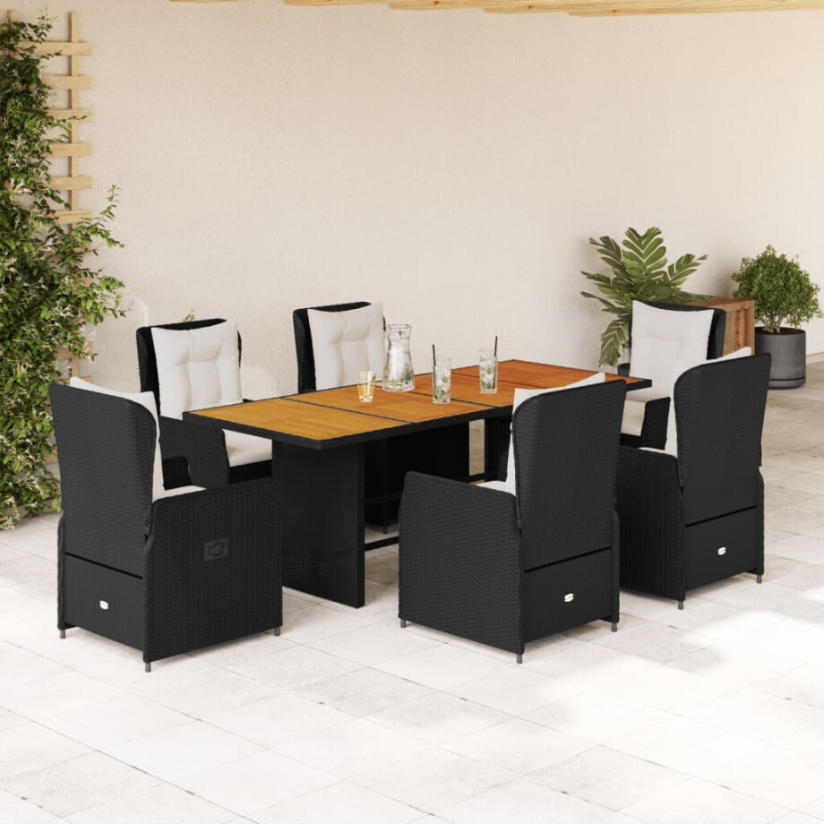 vidaXL 7-delige Tuinset met kussens poly rattan zwart afbeelding 1