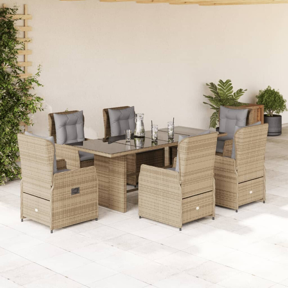 vidaXL 7-delige Tuinset met kussens poly rattan beige afbeelding 1