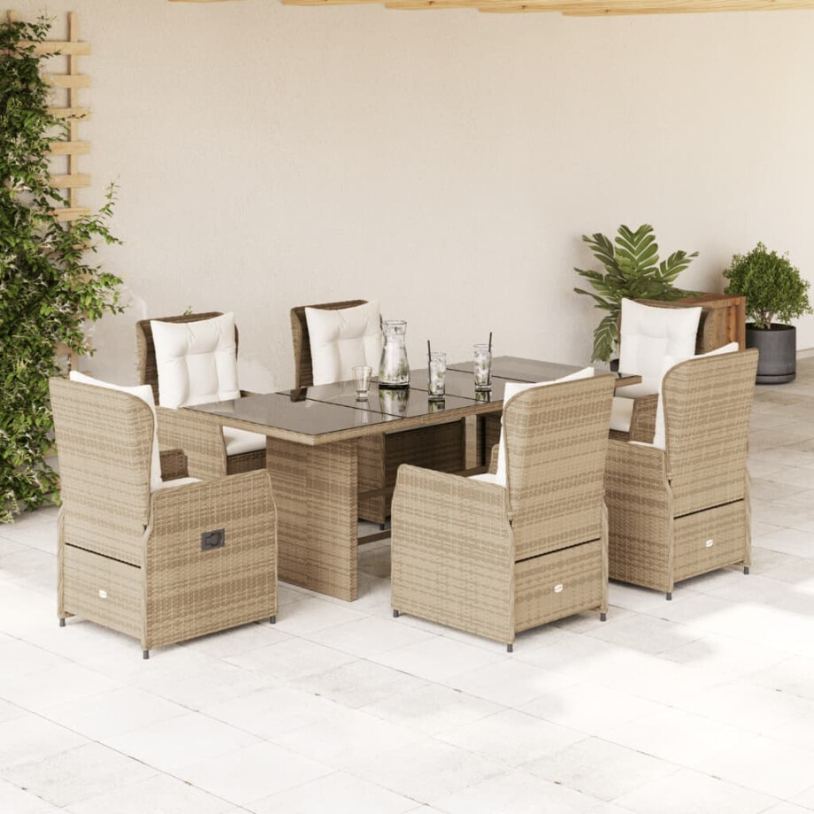 vidaXL 7-delige Tuinset met kussens poly rattan beige afbeelding 1