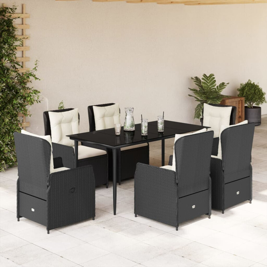 vidaXL 7-delige Tuinset met kussens poly rattan zwart afbeelding 1
