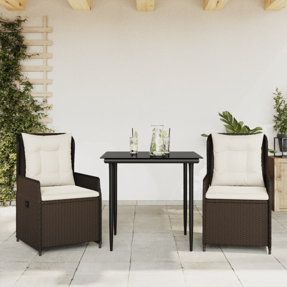 vidaXL 3-delige Tuinset met kussens poly rattan bruin afbeelding 1