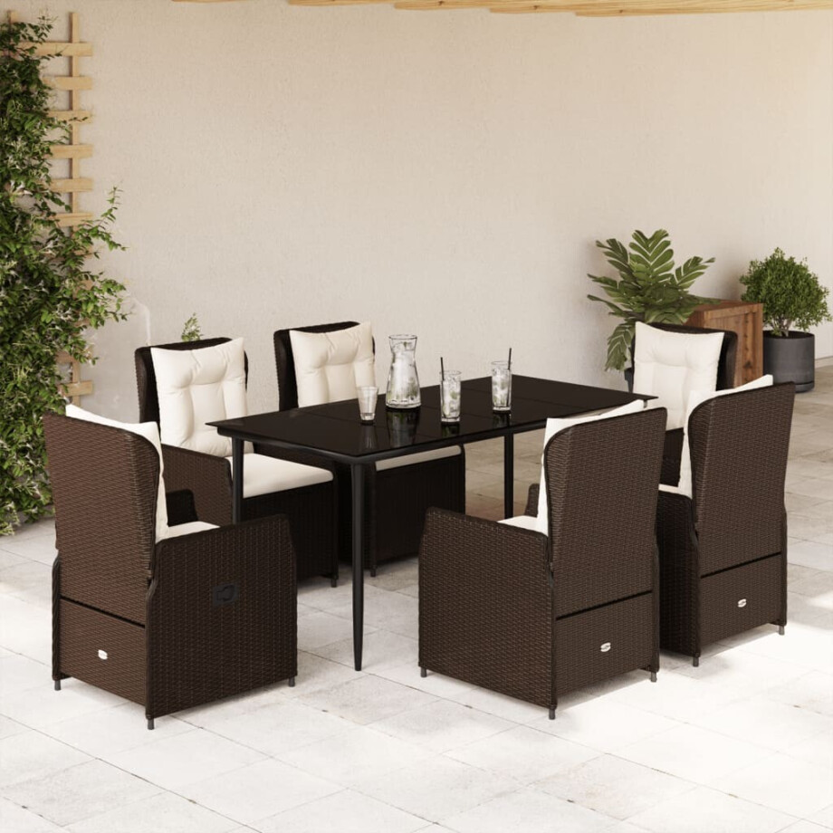vidaXL 7-delige Tuinset met kussens poly rattan bruin afbeelding 1