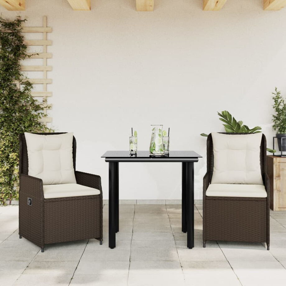 vidaXL 3-delige Tuinset met kussens poly rattan bruin afbeelding 1