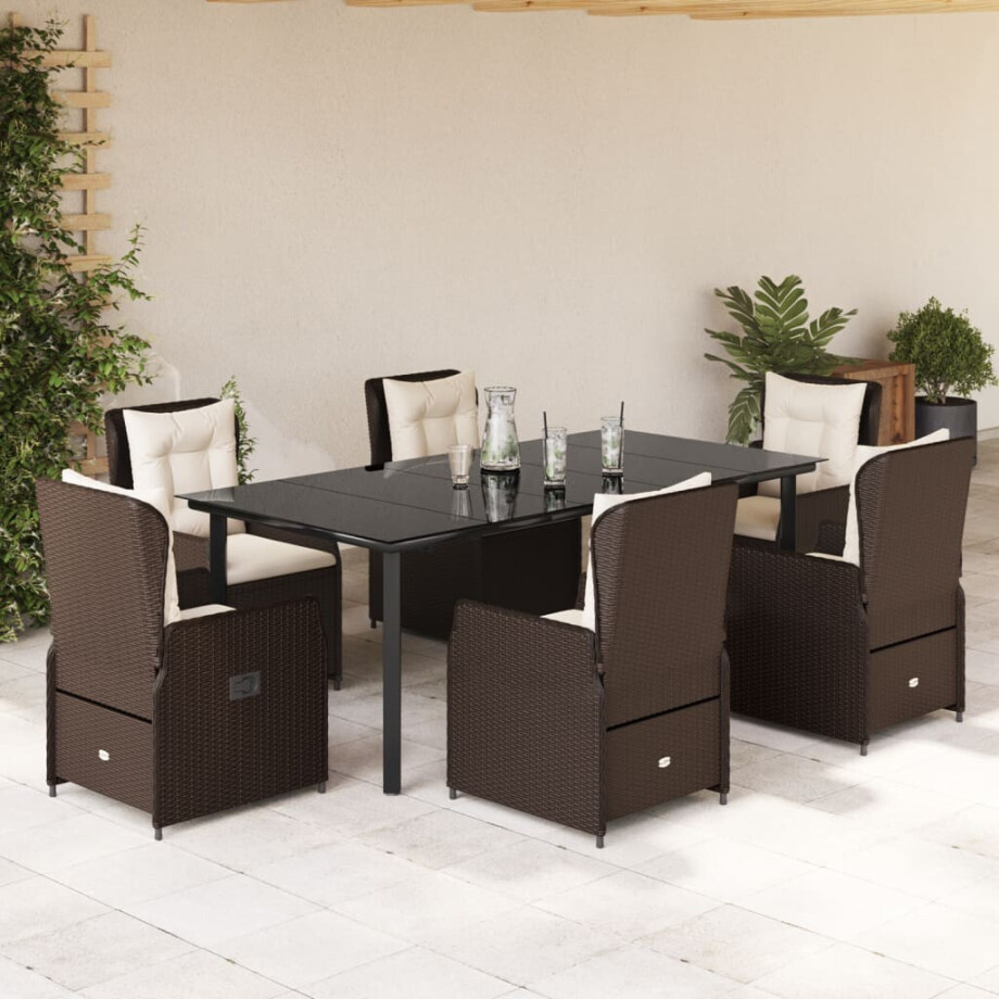 vidaXL 7-delige Tuinset met kussens poly rattan bruin afbeelding 1