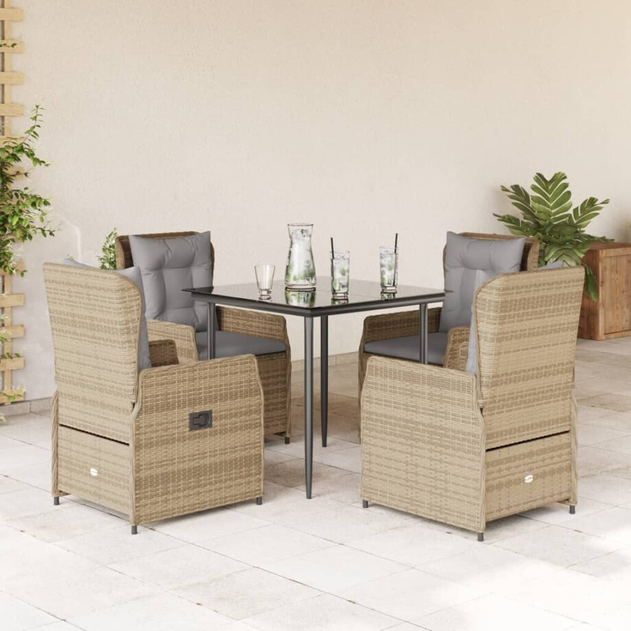 vidaXL 5-delige Tuinset met kussens poly rattan beige afbeelding 1